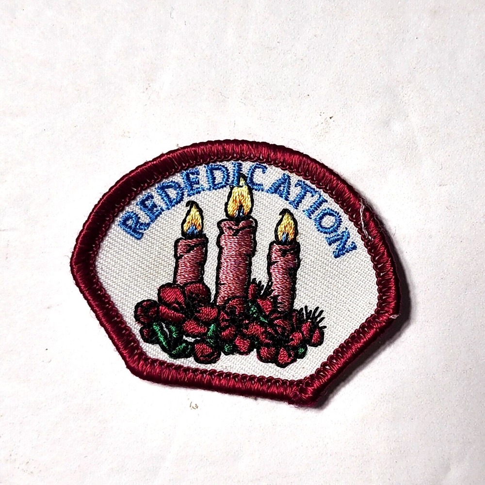 Girl Scouts Rededication Patch Embroidered Candles Flowers 2 Inch Badge